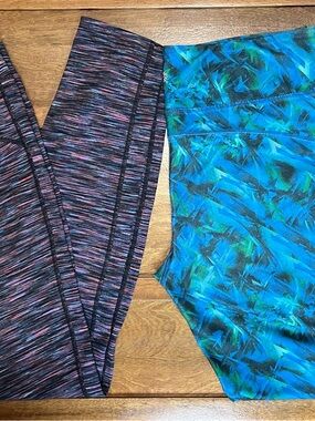 Tangerine Blue & Teal Abstract Athletic Leggings (two)